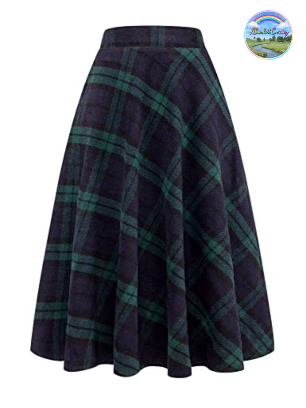 Women's High Waisted Plaid Long Wool Skirt Flared A-Line Ankle Length Zipper